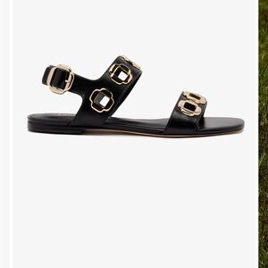 Larroude Milan leather Black Sandals with Gold Accents